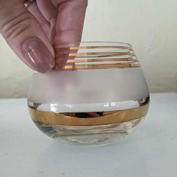 Mid Century Gold Czech Decanter Set Roly Poly Low Ball Glasses - Picture 8 of 9